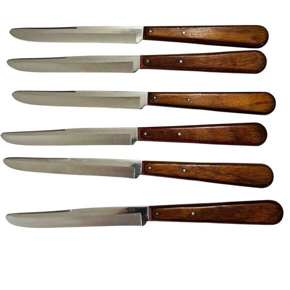 6 Robeson Shur Edge Frozen Heat 751 4.5" Blade Wood Handle Steak Knife Table Set - Picture 3 of 11